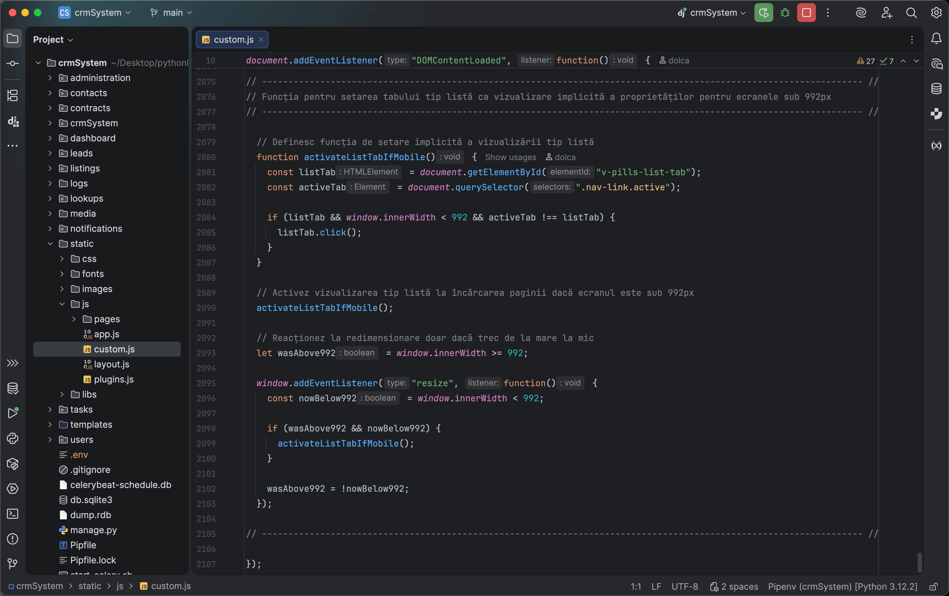 project code details